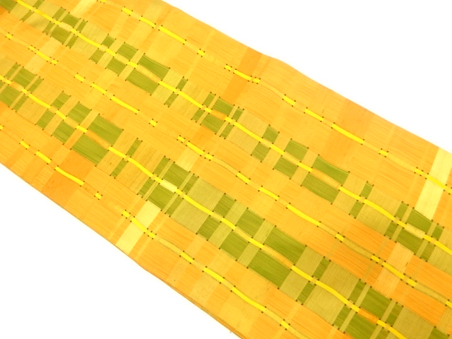 変わり格子模様織り出し　全通袋帯